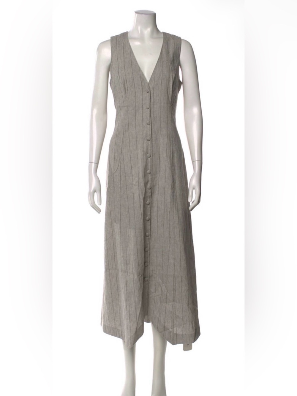 Dôen Allene Linen Midi Dress in Grey Stripe Size Small Doen